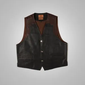 Mens Multi Color Brown Buffalo Leather Vest