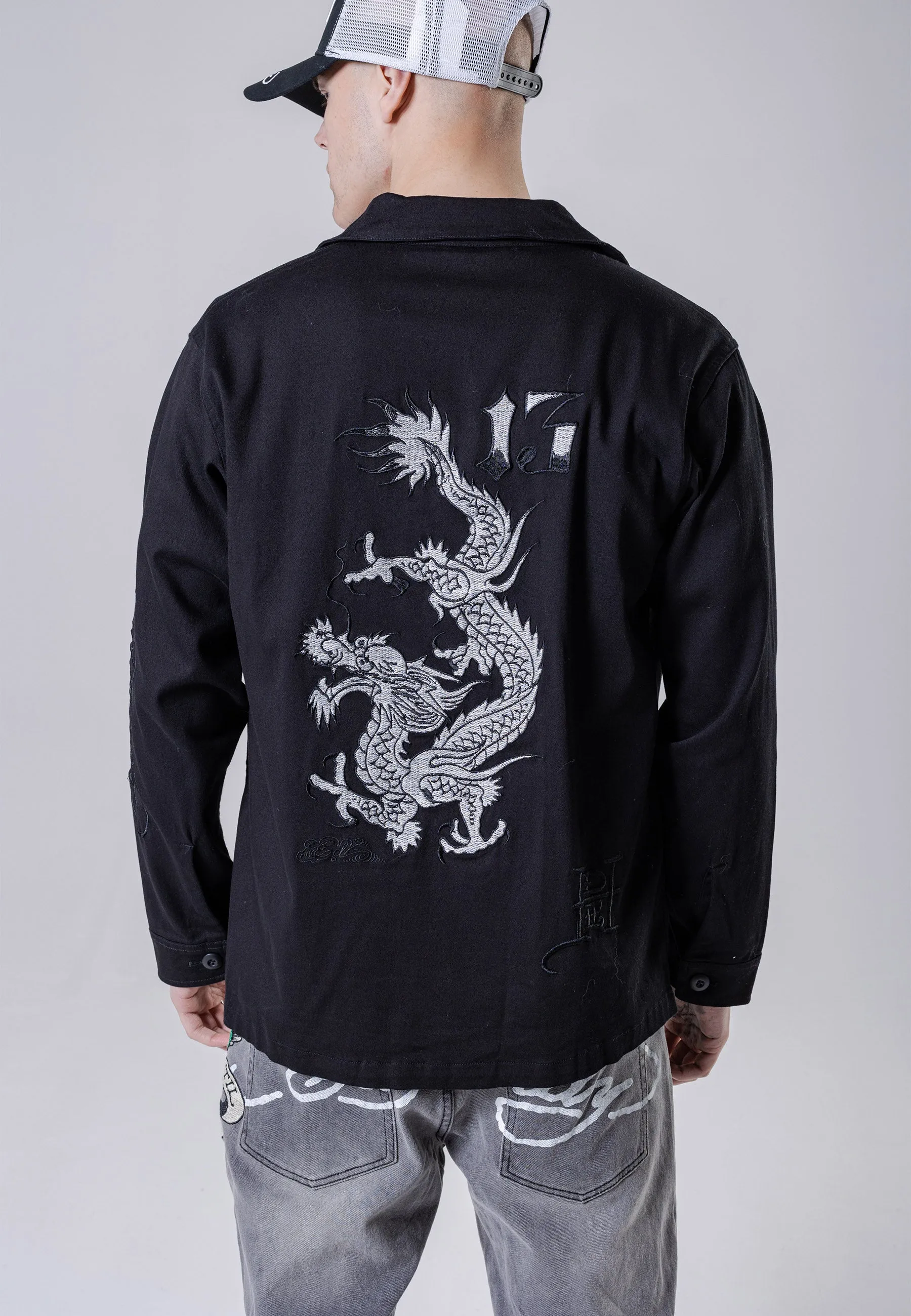 Mens Nu-Dragon Back Surplus Shirt - Black