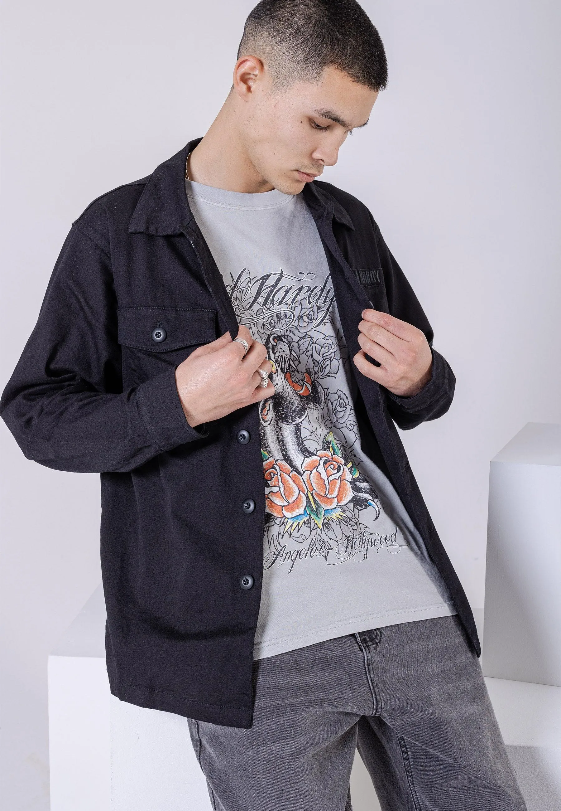 Mens Nu-Dragon Back Surplus Shirt - Black