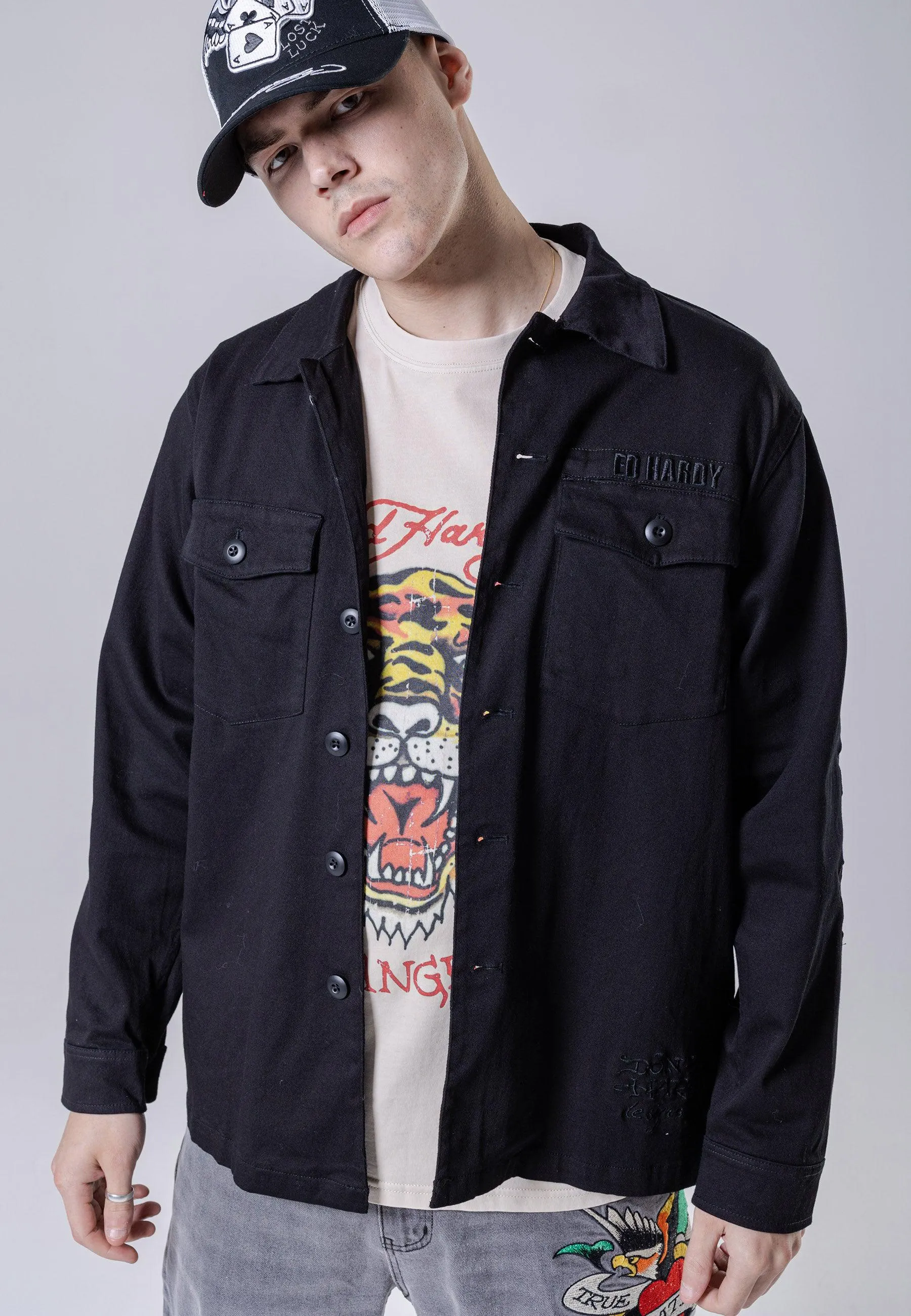 Mens Nu-Dragon Back Surplus Shirt - Black
