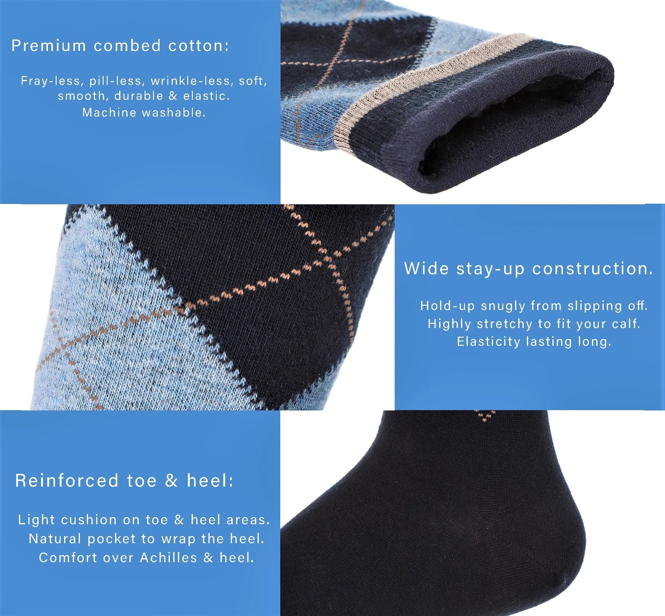 MEN’S PREMIUM COTTON RICH SOCKS DRESS & CASUAL SOCKS - 6 PK