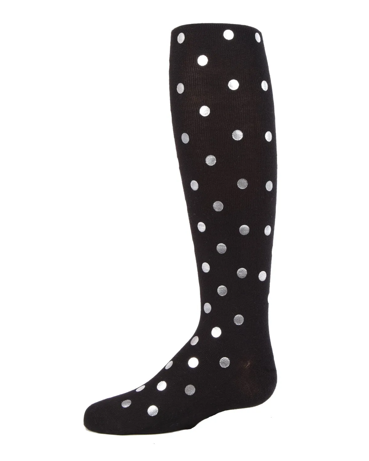 Metallic Polka Dot Cotton Blend Girls Tights