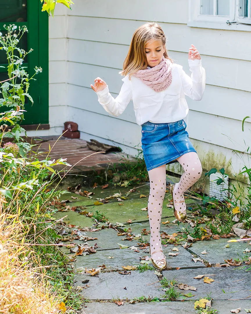 Metallic Polka Dot Cotton Blend Girls Tights