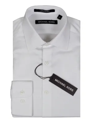Michael Kors 24135 100% Cotton Boy's Dress Shirt - Tonal - White