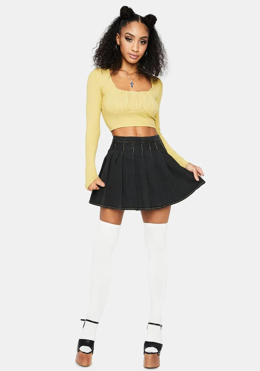 Midnight Daring Denim Pleated Skirt
