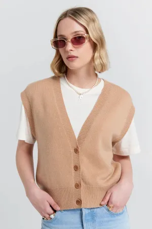 Mina Button Up Cashmere Vest | Camel