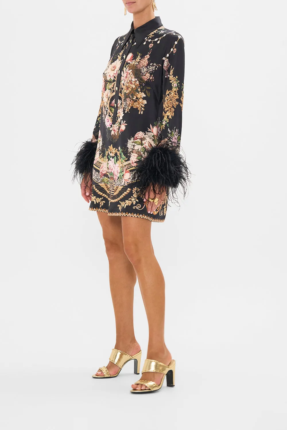 MINI SHIRT DRESS WITH FEATHERS DYNASTY DAZE