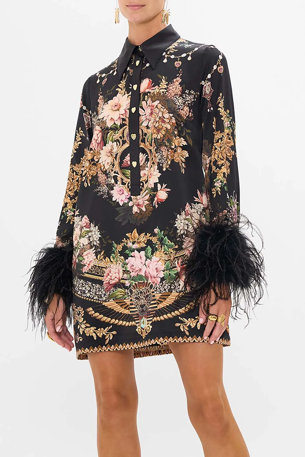 MINI SHIRT DRESS WITH FEATHERS DYNASTY DAZE