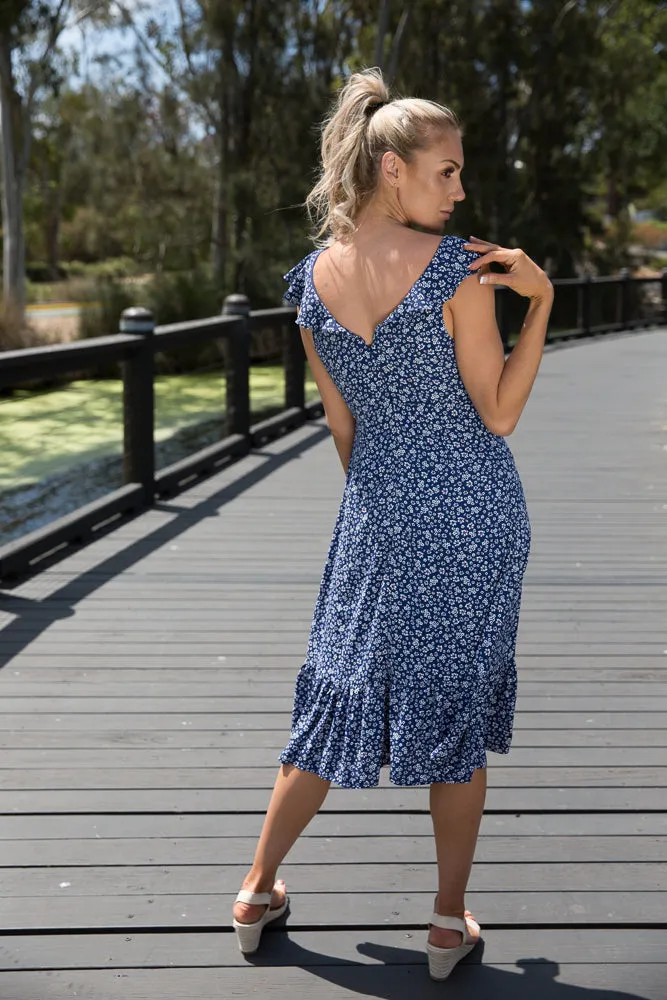 Miranda Navy S/less Frill Dress