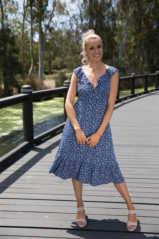 Miranda Navy S/less Frill Dress