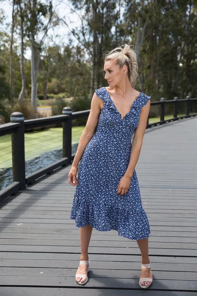 Miranda Navy S/less Frill Dress