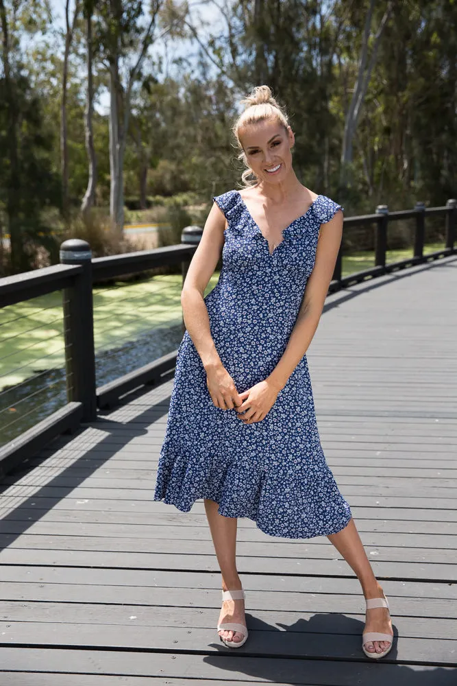 Miranda Navy S/less Frill Dress