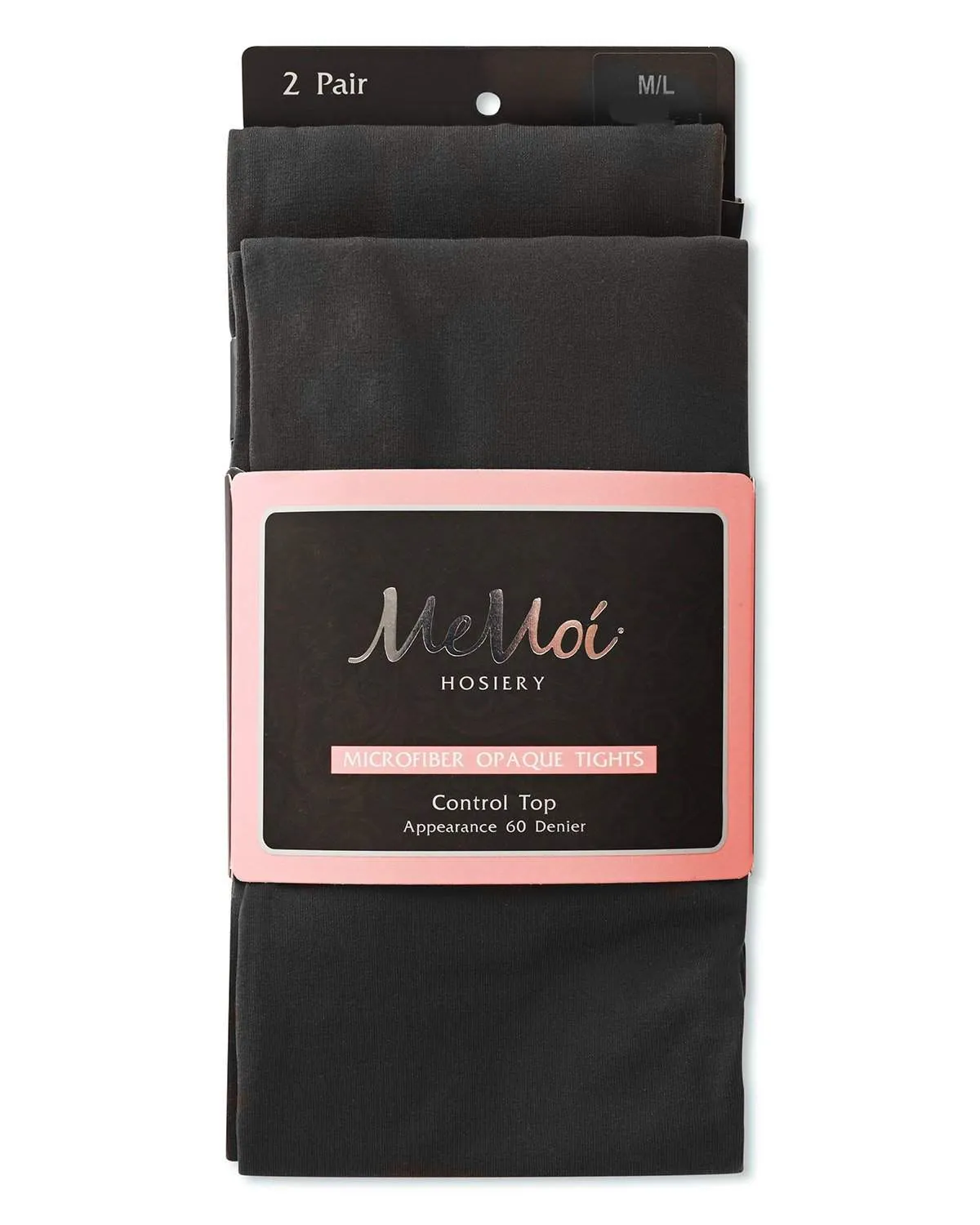 MO-646 MeMoi Perfectly Opaque Control Top Microfiber 2-Pair Pack Tights 60 Den Black