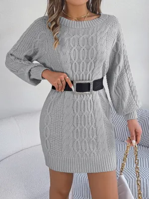 Modern Cable-Knit Round Neck Sweater Dress