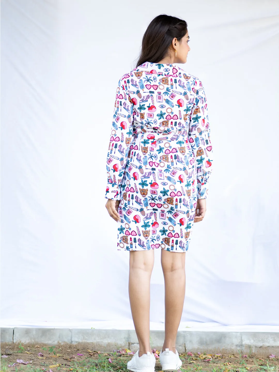 Multi Print Evil Eye Shirt Dress With Belt