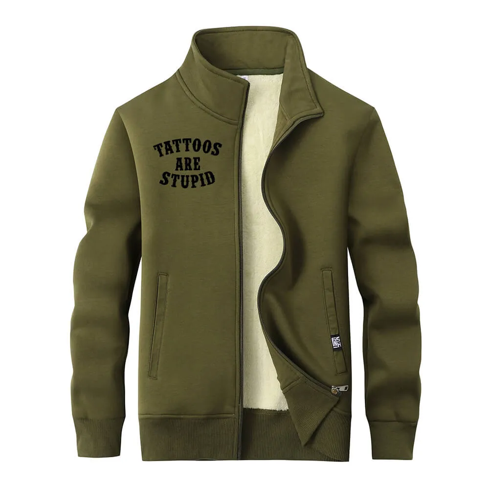Multicolor Tattoos Are Stupid Stand Collar Zip Fleece Cardigan