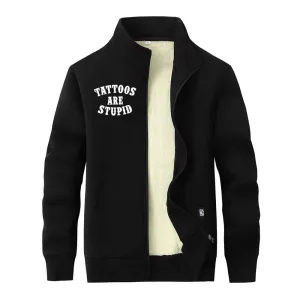 Multicolor Tattoos Are Stupid Stand Collar Zip Fleece Cardigan