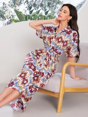 Mulvari Women Geometric Pattern Shirt Dress, Perfect For Summer Music Festivals
