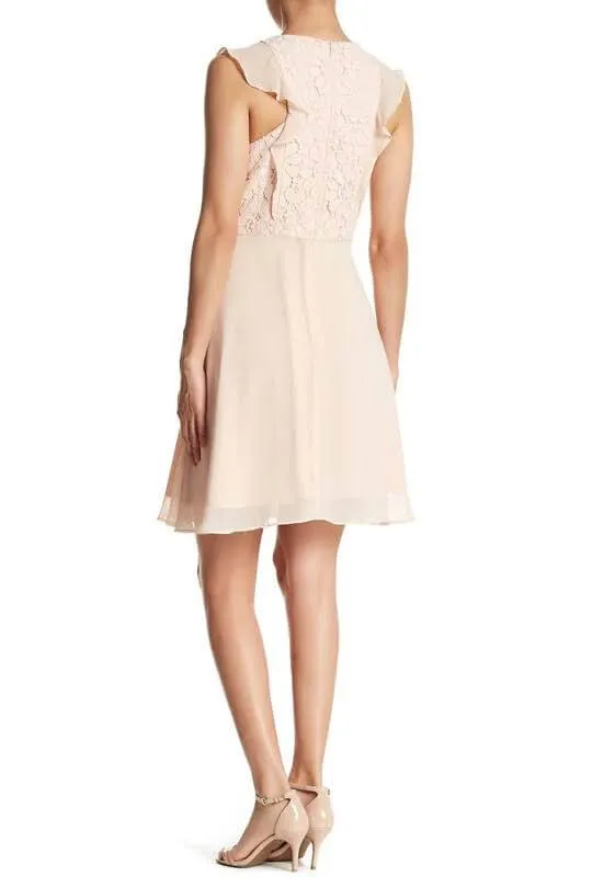 NANETTE Nanette Lepore Crew Neck Sleeveless Zipper Back Flutter Sleeve Floral Dress