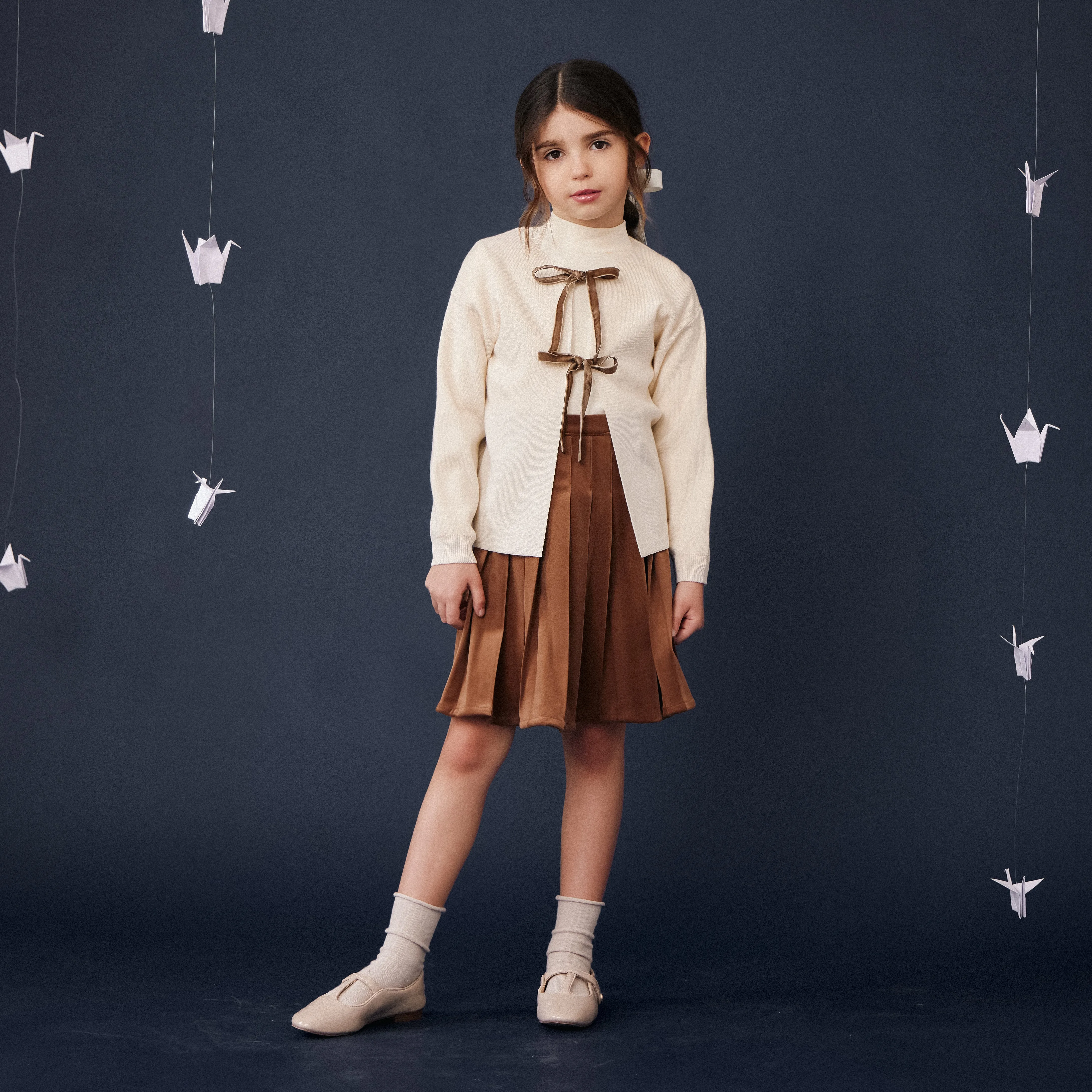 Natural Cardigan with Black Bows