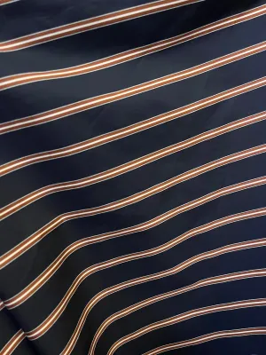 Nautical Stripe Cotton Shirting - Navy, Brown & White Nautical Stripe Cotton Shirting - Navy, Brown & White