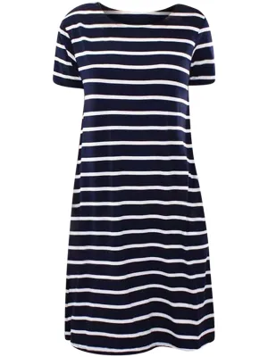 Navy & White Short Sleeve Midi T-Shirt Dress Size Small