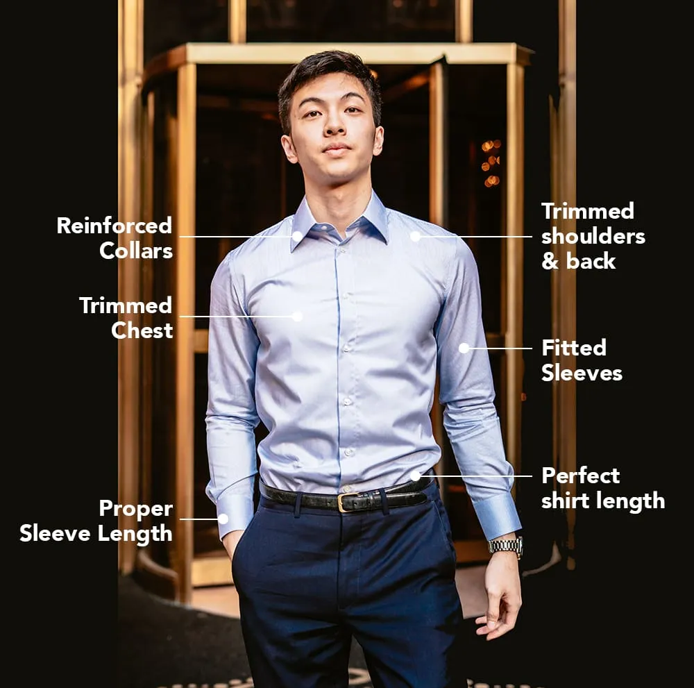 Navy Blue Textured Dress Shirt | The Goban