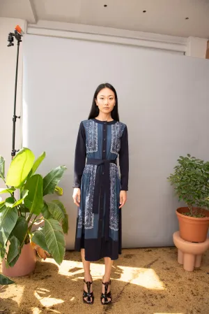 Navy Monet Long Sleeve Midi Dress