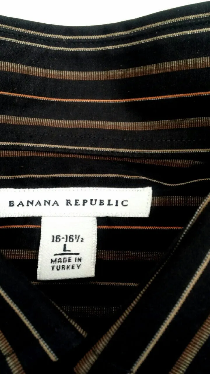New- Banana Republic Brown Stripe,100% Cotton,Fashion Shirt- size L (16-16.5)