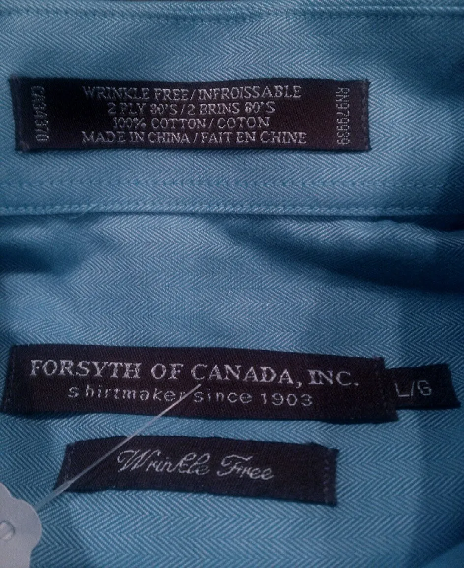 New- Forsyth of Canada Teal Blue Herringbone BD Cotton Dress Shirt- size L