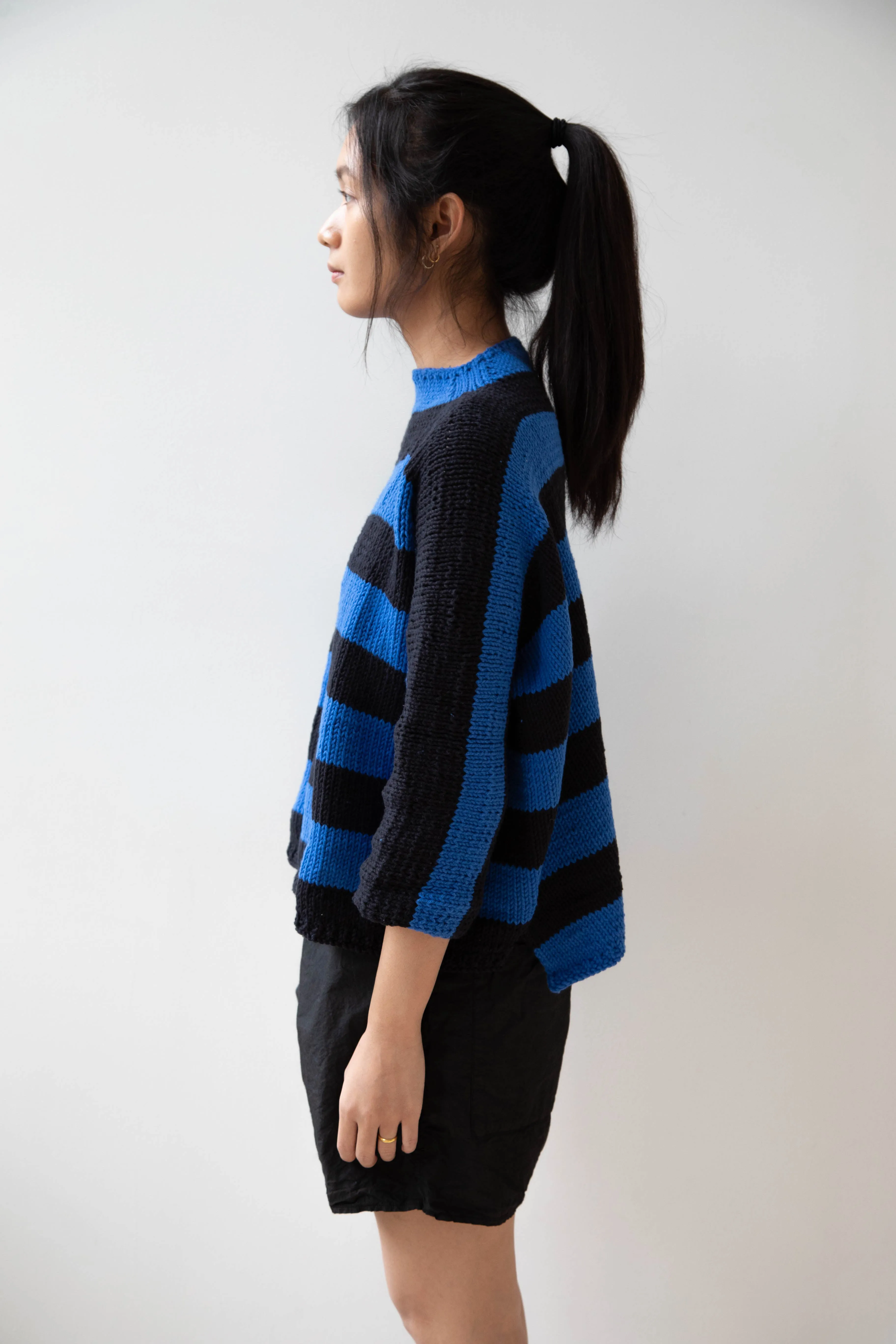 Nitto Branco Listrado Sweater in Black & Cobalt