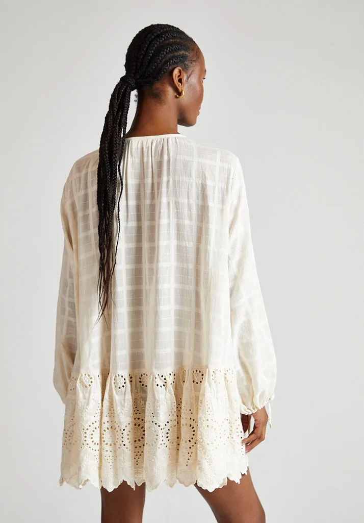 Olivia Button Down Embroidered Mini Dress In Cream