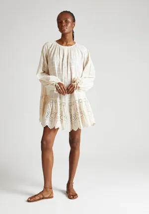 Olivia Button Down Embroidered Mini Dress In Cream