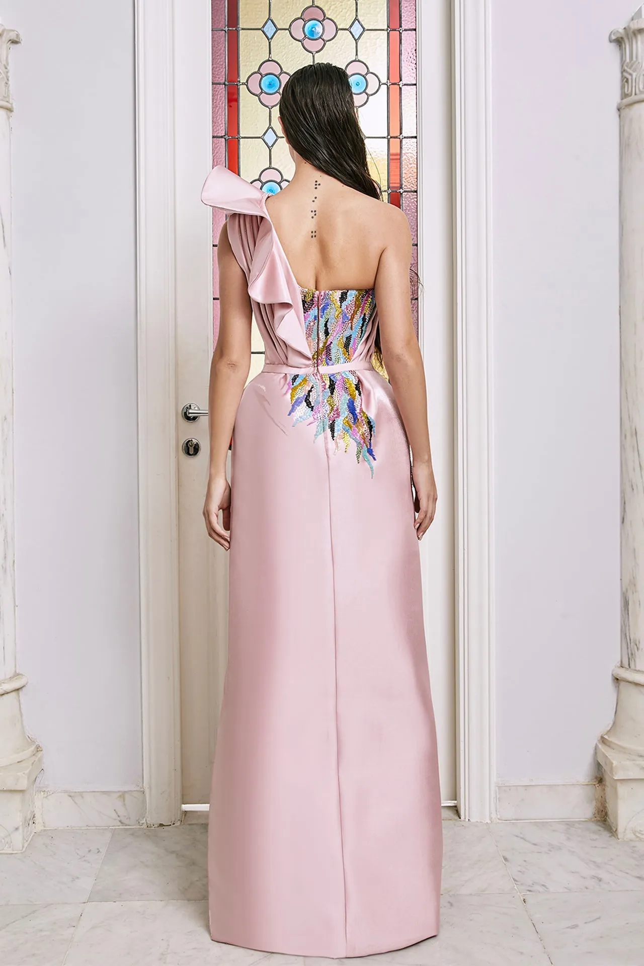One-Shoulder dress with Colorful Embroidery