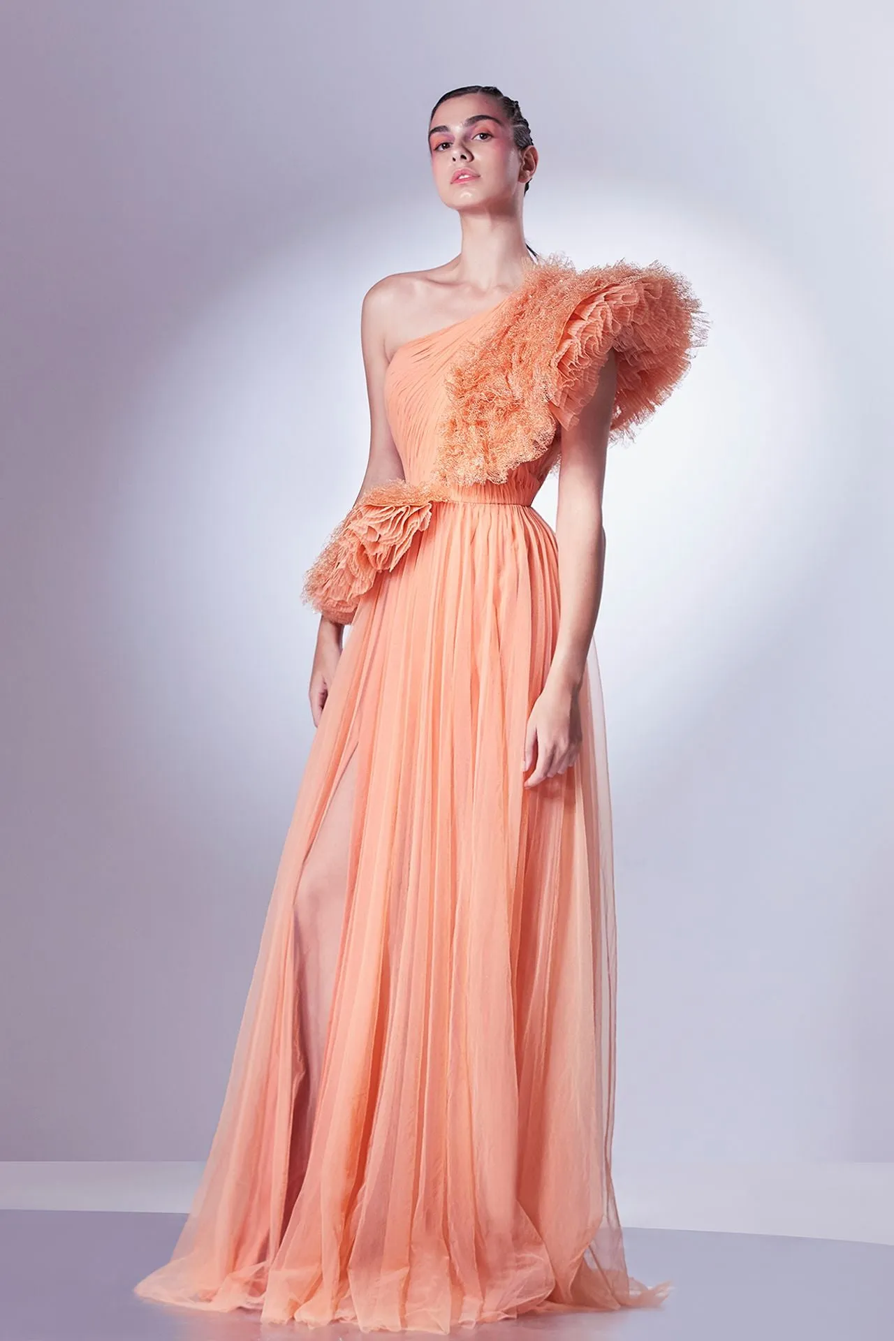 One-Shoulder Tulle and Lace Dress