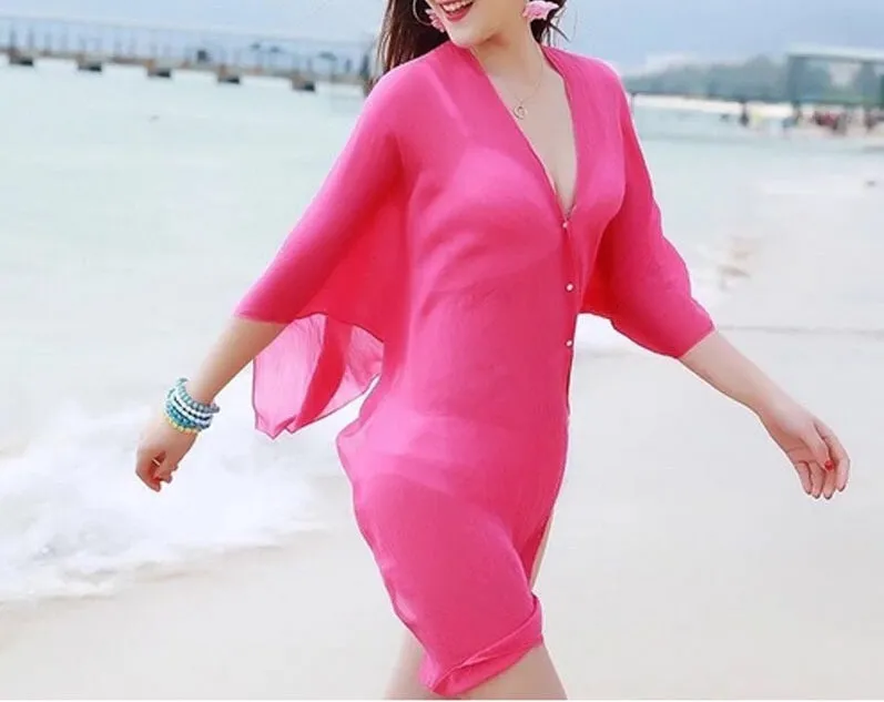 Oversize button bikini cover up  shirt dress