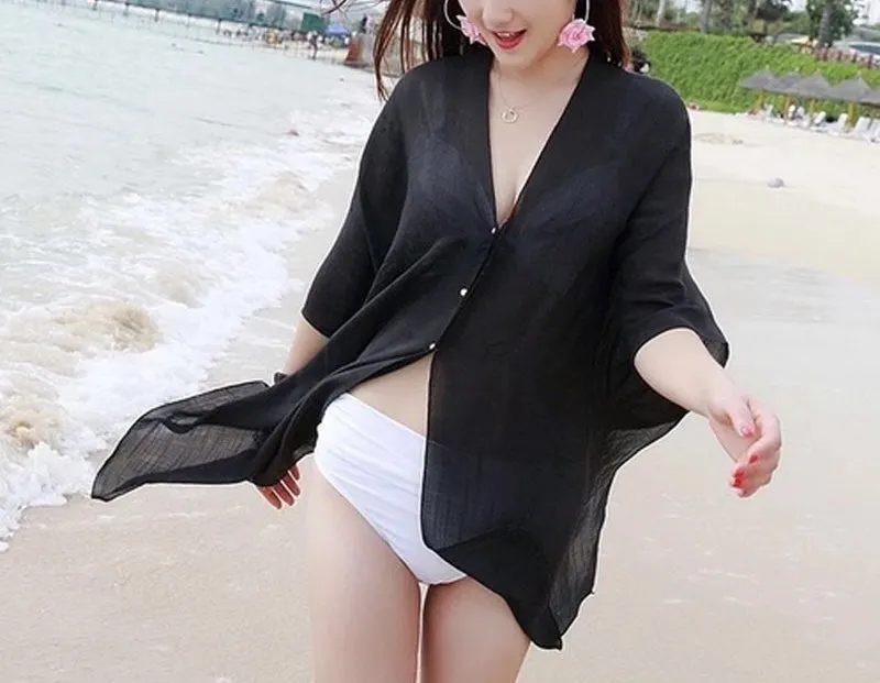 Oversize button bikini cover up  shirt dress