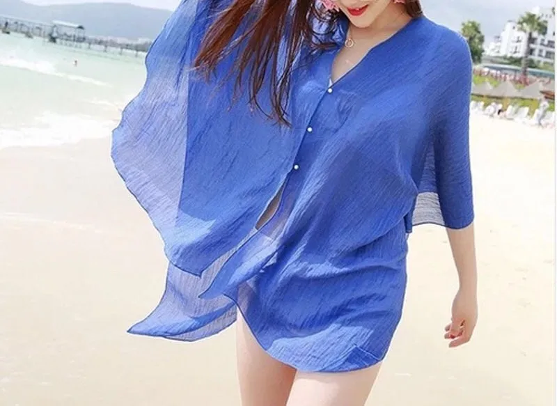 Oversize button bikini cover up  shirt dress