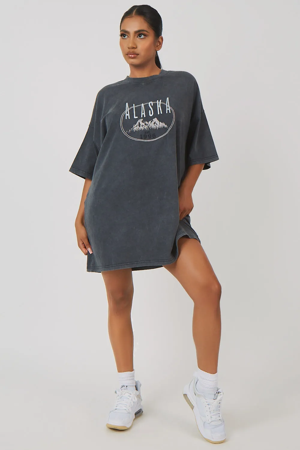 Oversize Graphic T-Shirt Dress Acid Wash