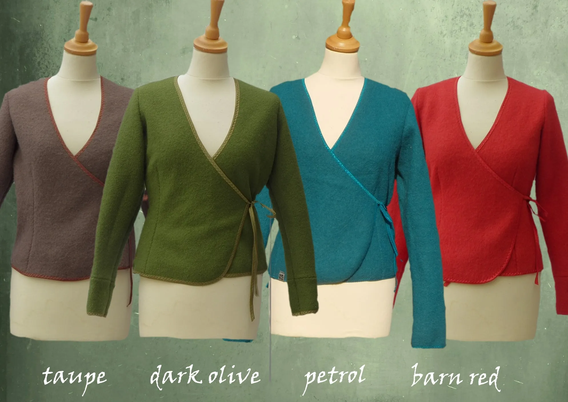 overslag vest van gekookte wol, boiled wool wrap cardigan