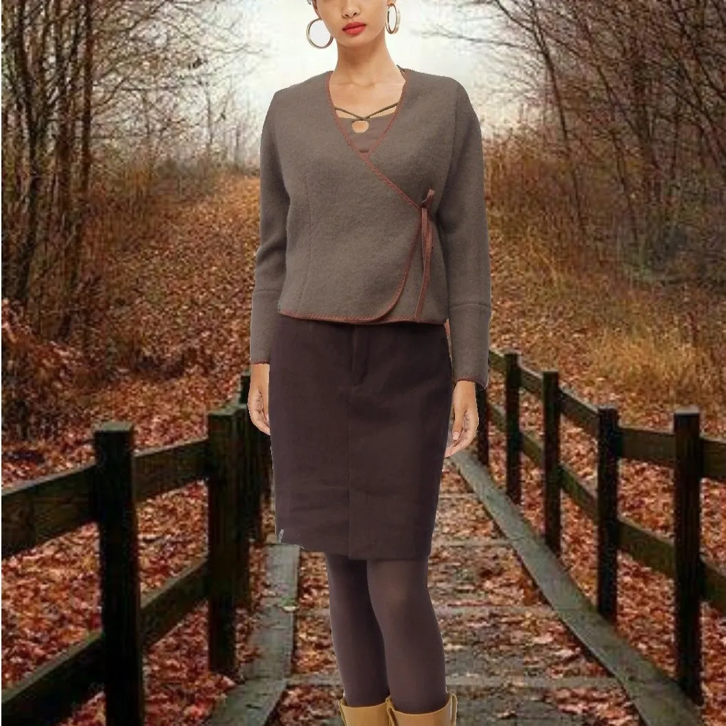 overslag vest van gekookte wol, boiled wool wrap cardigan