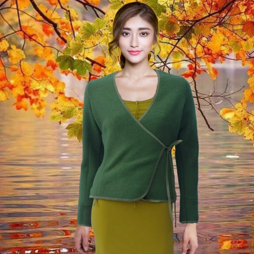 overslag vest van gekookte wol, boiled wool wrap cardigan