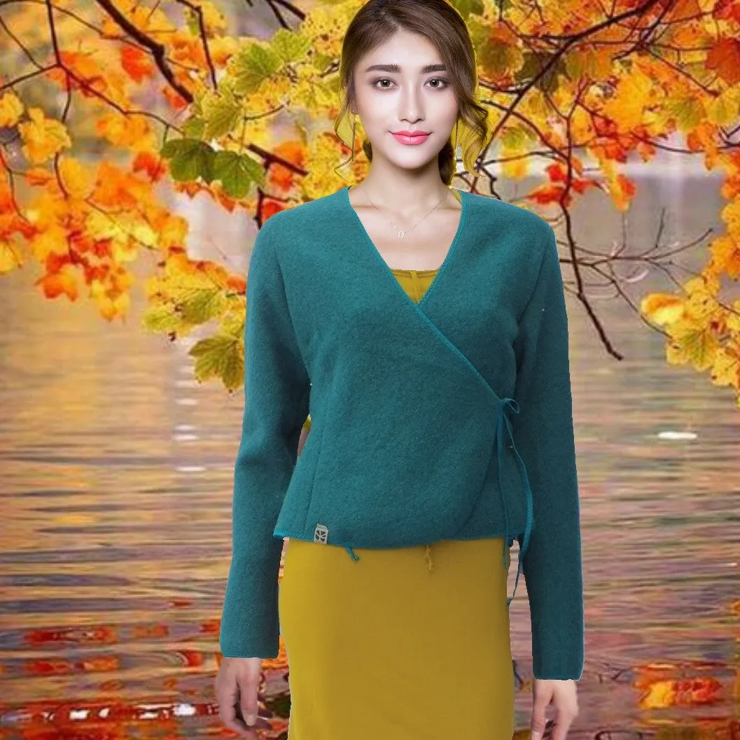 overslag vest van gekookte wol, boiled wool wrap cardigan