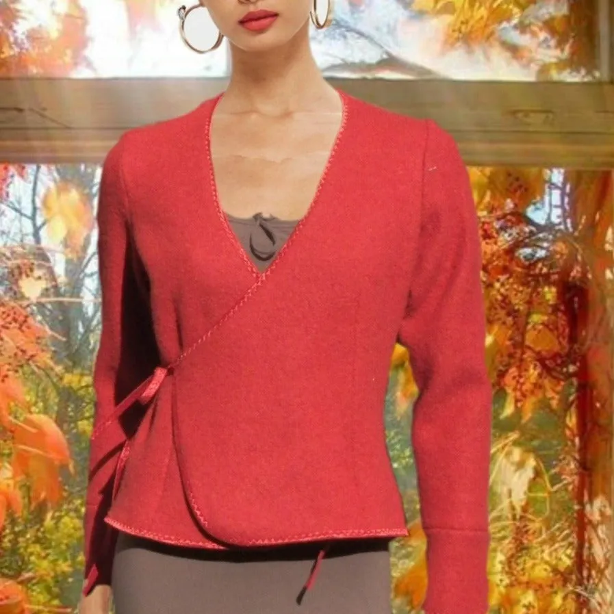 overslag vest van gekookte wol, boiled wool wrap cardigan