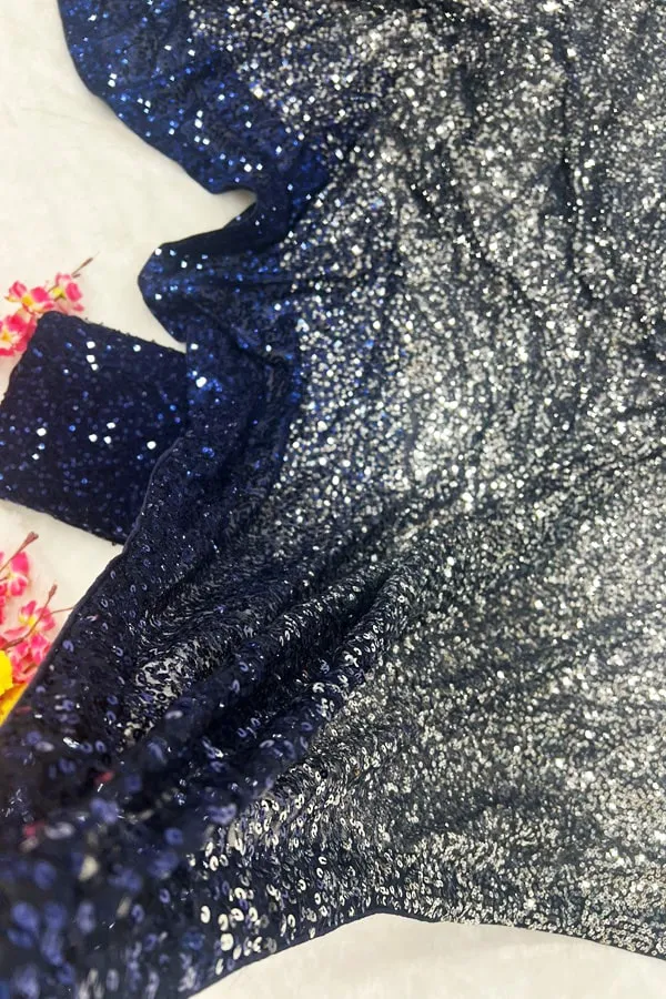 Party Wear Navy Blue Sequin Saree