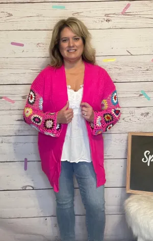 Pink Crochet Sleeve Cardigan