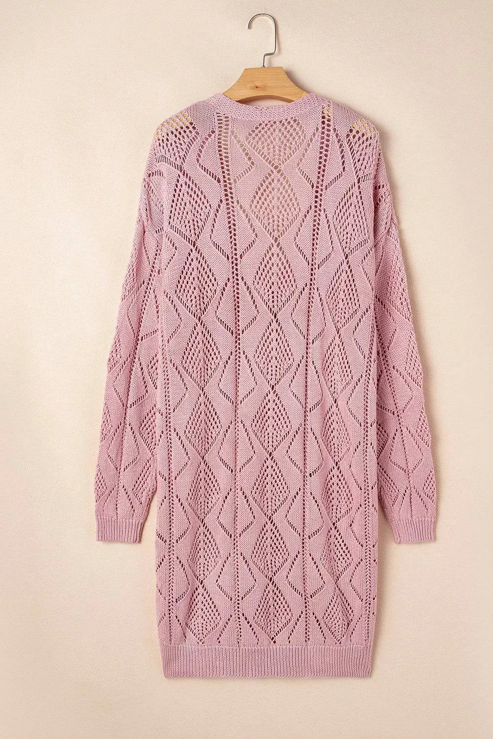 Pink Open Knit Button-Up Plus Size Cardigan