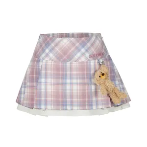 Plaid Low Waist Pleated Skirt in Pink