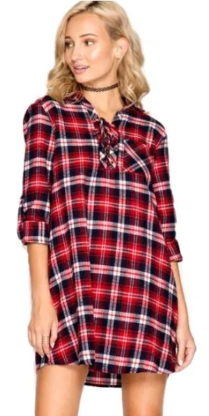 Plaid On Plaid Dress in Red