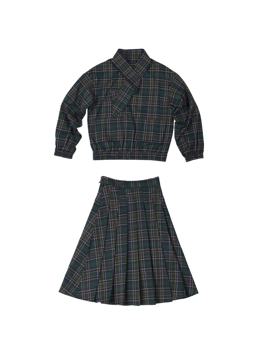 Plaid Pocket Top & Pleated Skirt